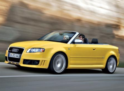 Convertable picture with model 2008 Audi RS4 sport car in bright yellow.PNG