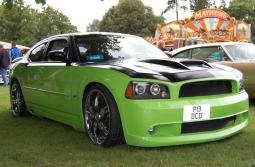 Neon green Chevy Camero lowrider car.JPG